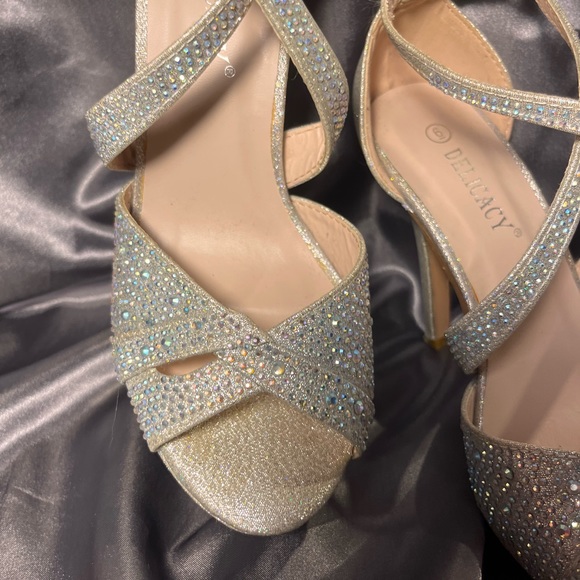 Silver Sparkly Open toe Heels - Picture 2 of 5